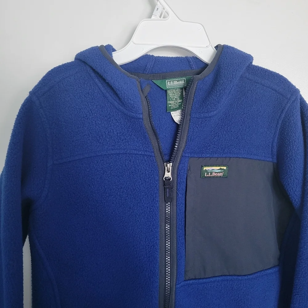 LL Bean Kids Retro Mountain Classic Fleece Hooded Jacket Size Large (14-16) Blue